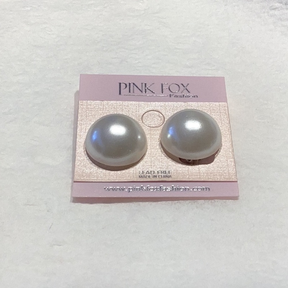 Faux half round pearl clip on Earrings
